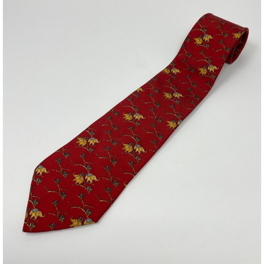 Salvatore Ferragamo Tie Men's Necktie Elephant Print 100% Silk Made‎ in Italy